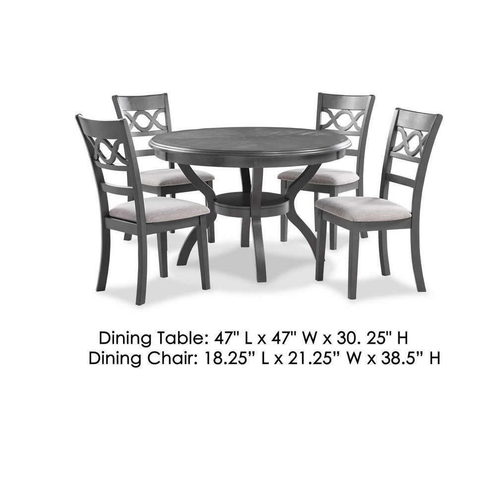 Ceri 5 Piece Round Dining Table and Chair Set Gray Wood White Fabric By Casagear Home BM304816