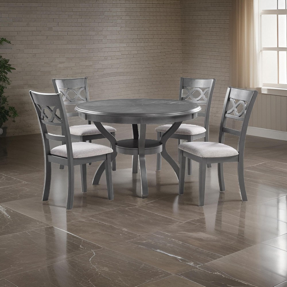 Ceri 5 Piece Round Dining Table and Chair Set Gray Wood White Fabric By Casagear Home BM304816