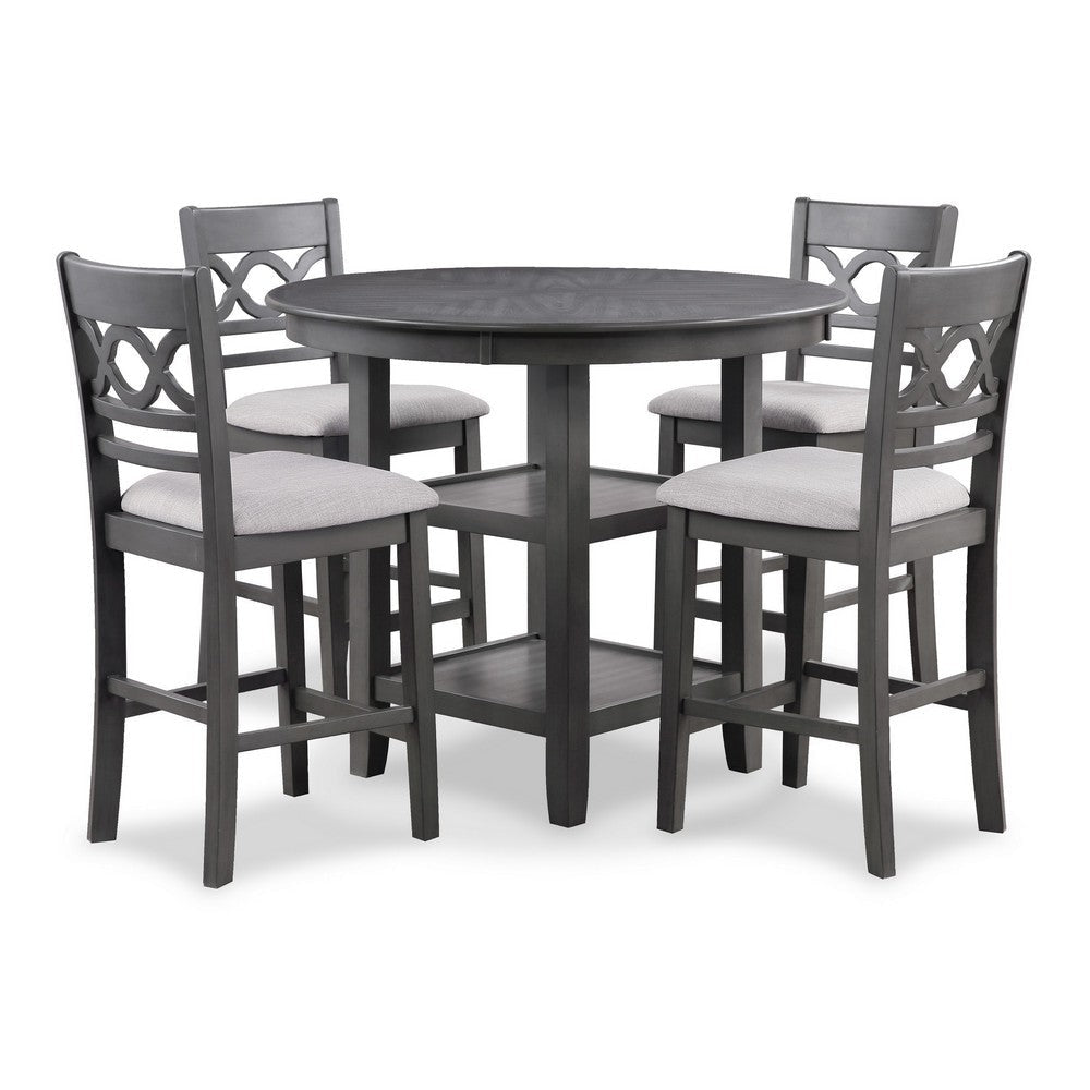 Ceri 5pc Round Counter Dining Table and Chair Set Gray Wood White Fabric By Casagear Home BM304819