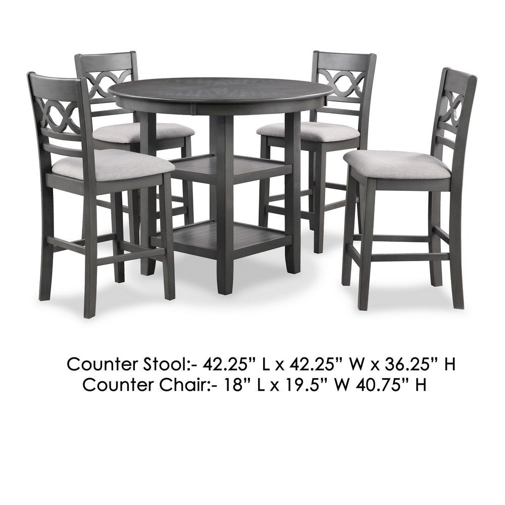 Ceri 5pc Round Counter Dining Table and Chair Set Gray Wood White Fabric By Casagear Home BM304819