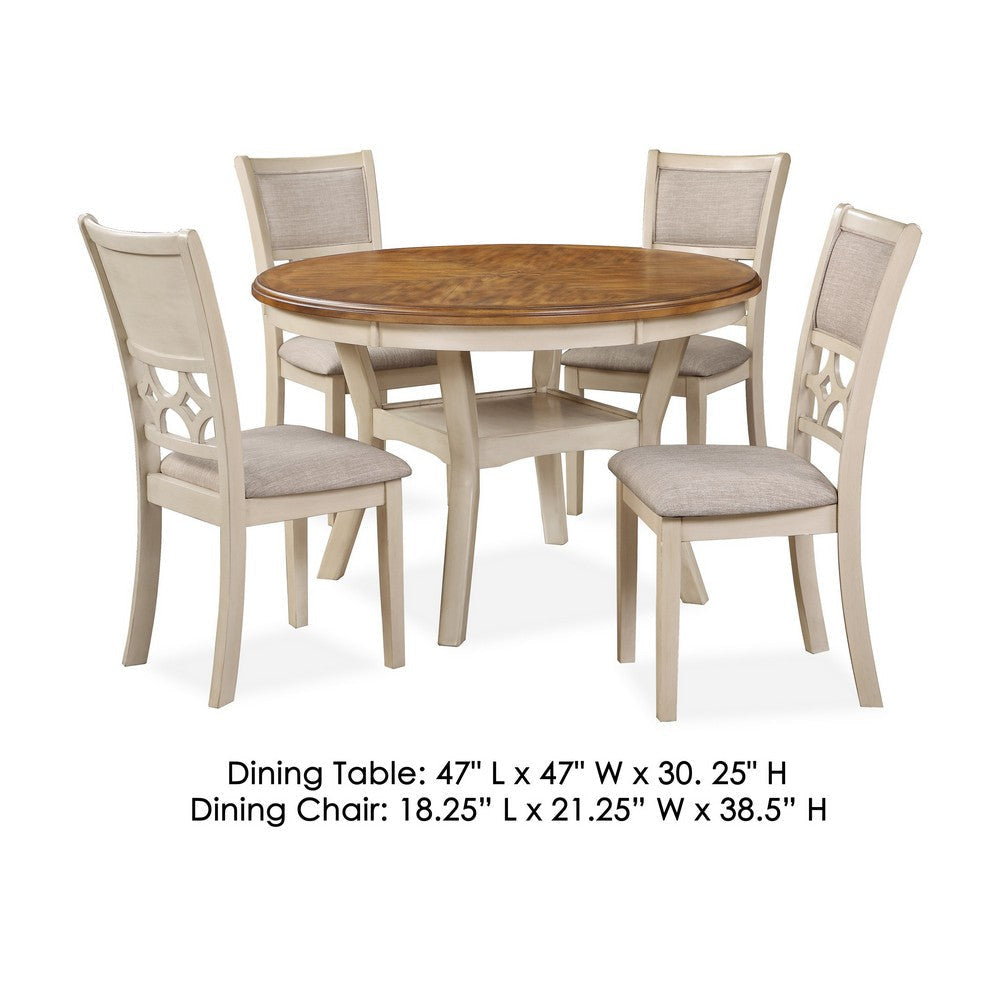 Beas 5 Piece Dining Table and Chair Set Brown Beige Wood Fabric Seating By Casagear Home BM304825