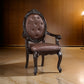 Cran 24 Inch Dining Armchair, Carved Details, Faux Leather Seat, Brown By Casagear Home