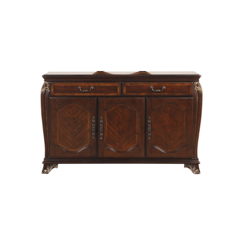 Mike 66 Inch Carved Buffet Server 2 Drawers 2 Cabinets Cherry Brown Wood By Casagear Home BM304855