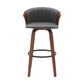 Oja 30 Inch Swivel Barstool Chair Gray Faux Leather Curved Walnut Brown By Casagear Home BM304903