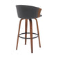 Oja 30 Inch Swivel Barstool Chair Gray Faux Leather Curved Walnut Brown By Casagear Home BM304903