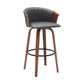 Oja 30 Inch Swivel Barstool Chair Gray Faux Leather Curved Walnut Brown By Casagear Home BM304903