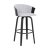 Oja 30 Inch Swivel Barstool Chair Light Gray Fabric Curved Black Wood By Casagear Home BM304907