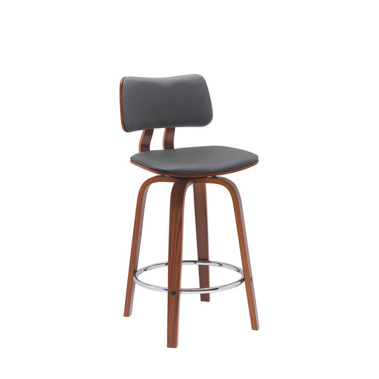 Pino 26 Inch Swivel Counter Stool Chair Gray Faux Leather Walnut Brown By Casagear Home BM304920