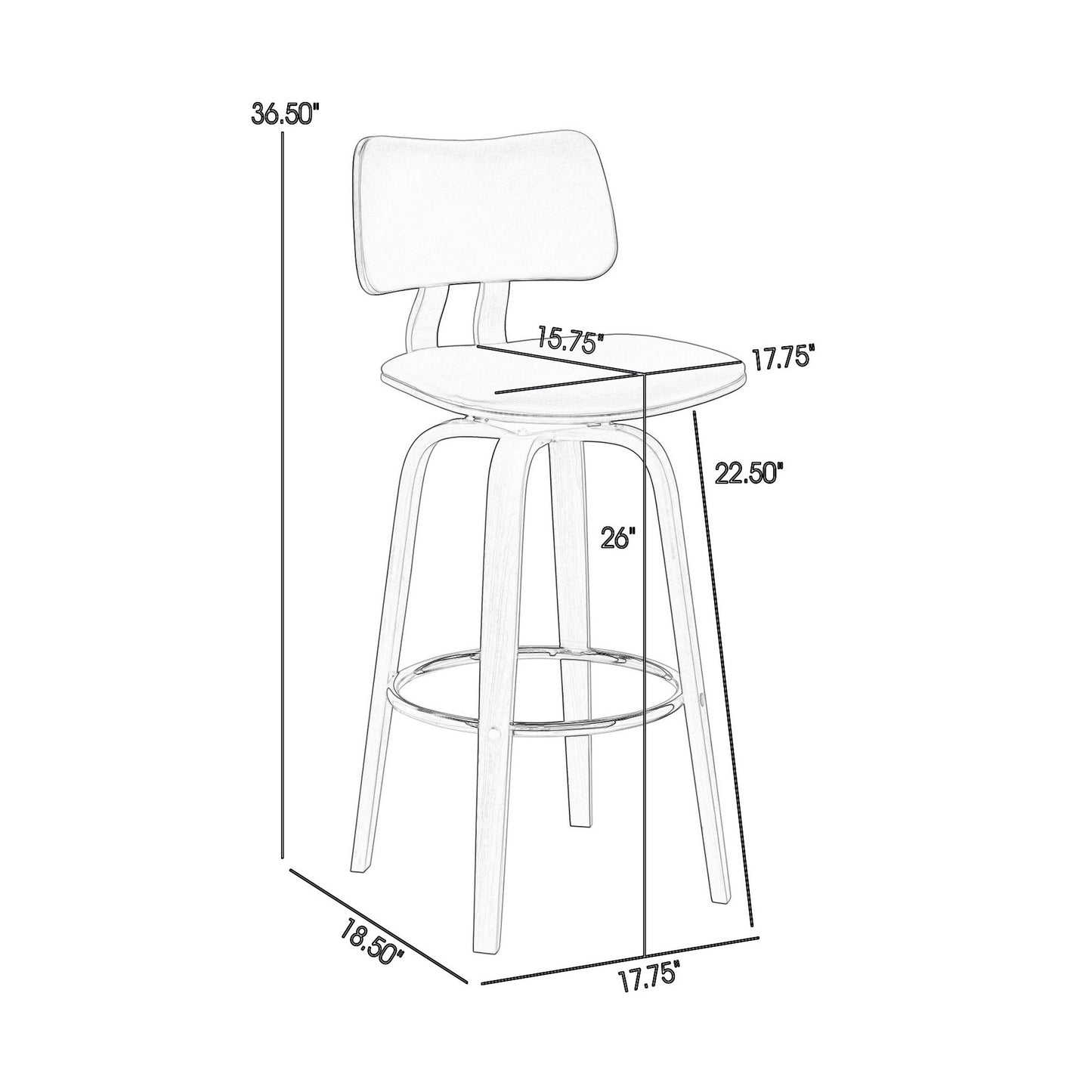 Pino 26 Inch Swivel Counter Stool Chair Gray Faux Leather Walnut Brown By Casagear Home BM304920