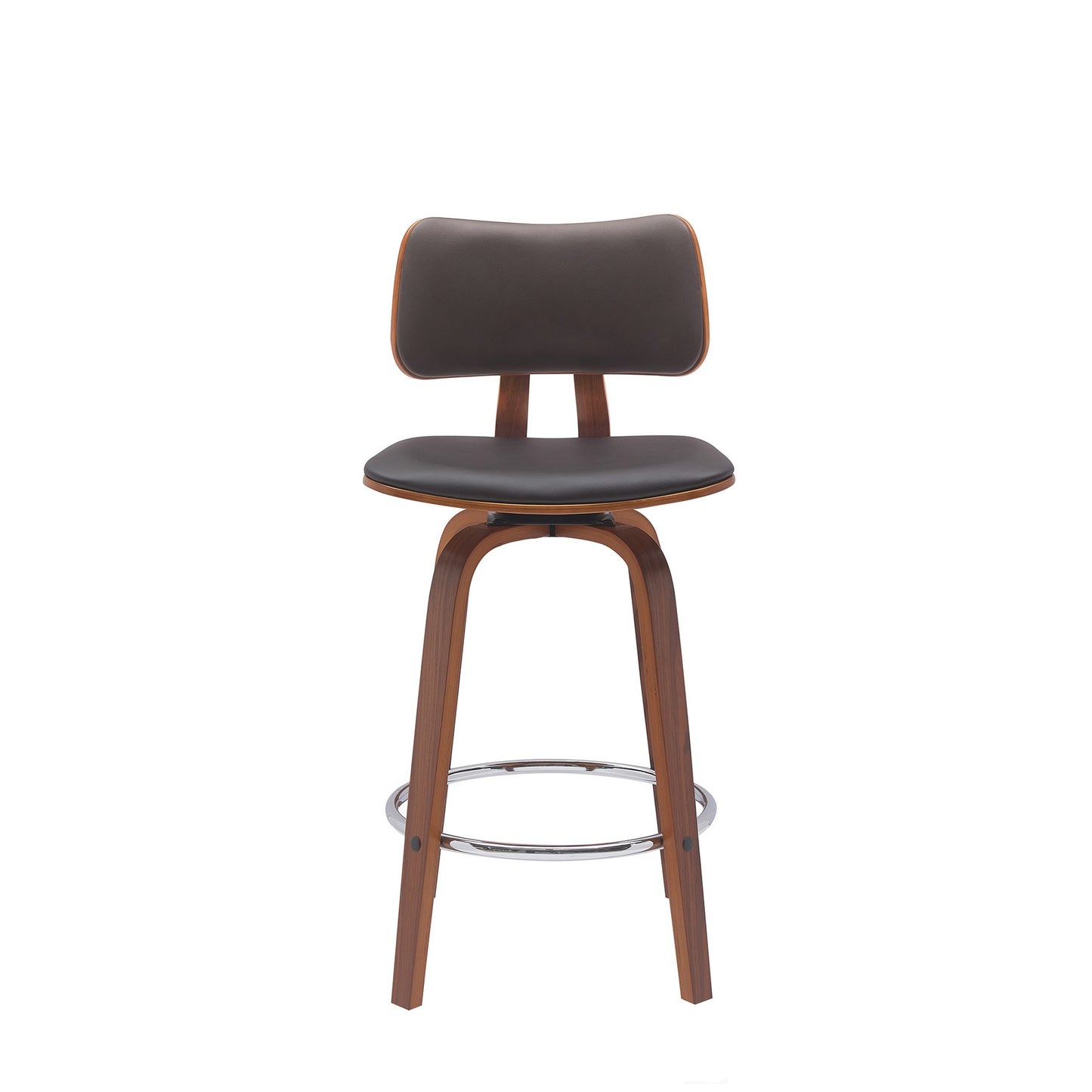 Pino 26 Inch Swivel Counter Stool Chair Faux Leather Walnut Brown Wood By Casagear Home BM304922