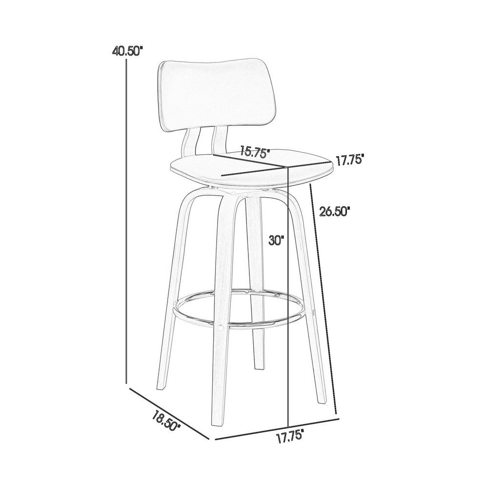 Pino 30 Inch Swivel Barstool Chair Gray Faux Leather Walnut Brown Wood By Casagear Home BM304925