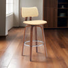 Pino 30 Inch Swivel Barstool Chair, Cream Faux Leather, Walnut Brown Wood By Casagear Home