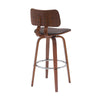 Pino 30 Inch Swivel Barstool Chair Brown Faux Leather Walnut Brown Wood By Casagear Home BM304927