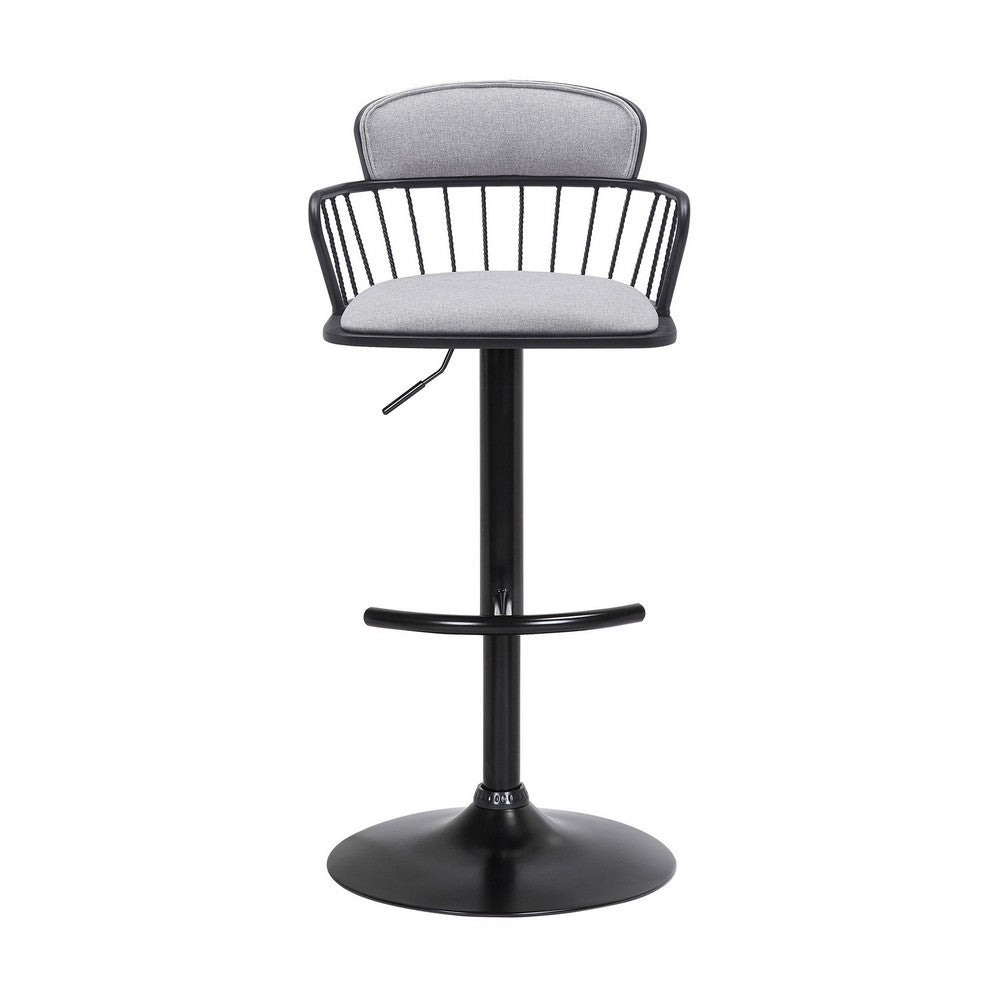 Nish 25-33 Inch Adjustable Barstool Chair Light Gray Fabric Black Frame By Casagear Home BM304937