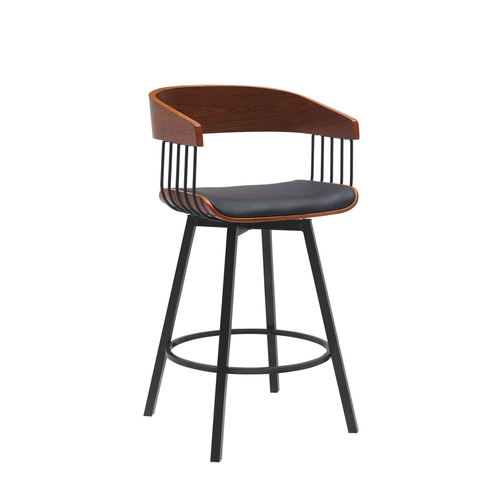 Vera 27 Inch Swivel Counter Stool Chair Brown Open Back Black Faux Leather By Casagear Home BM304939