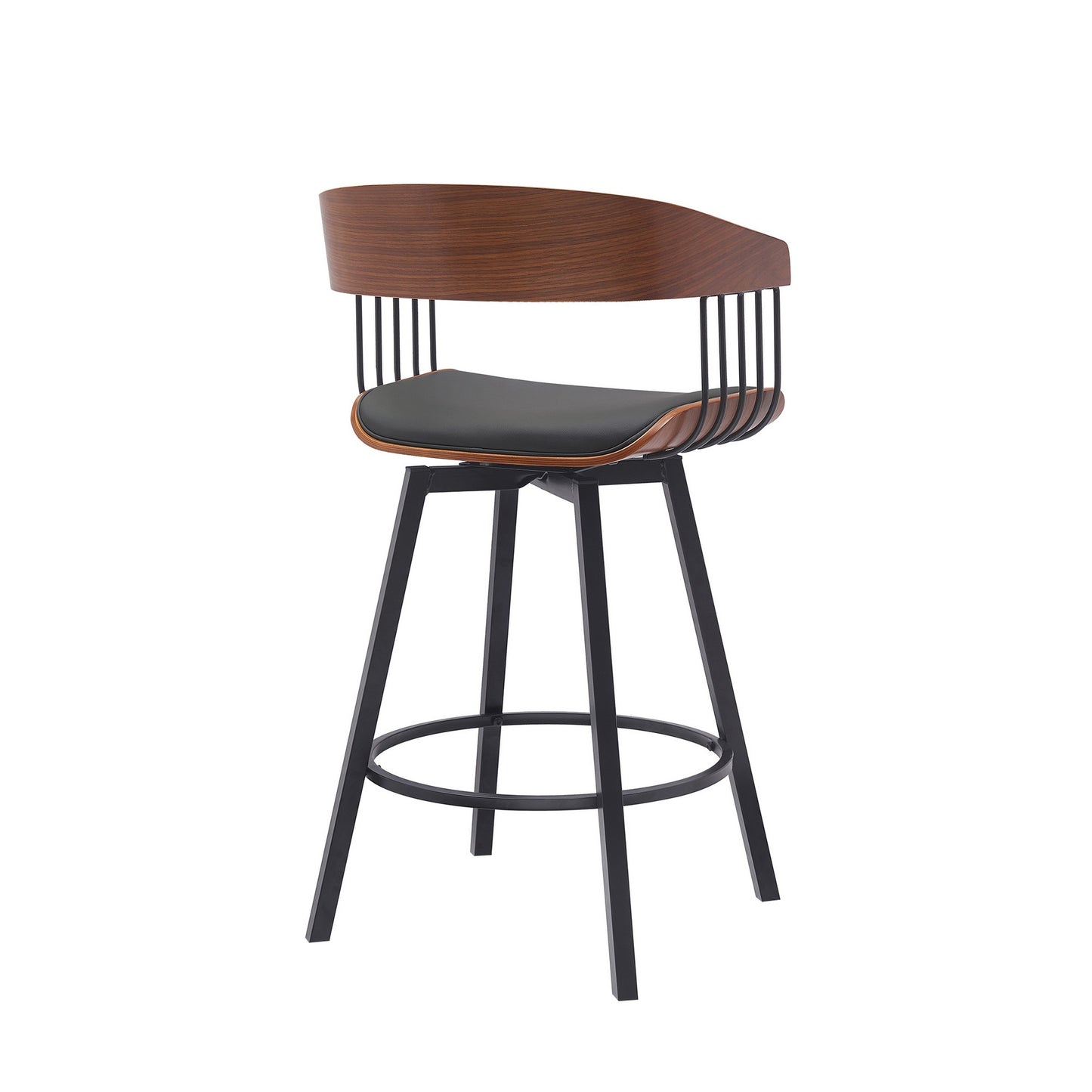 Vera 27 Inch Swivel Counter Stool Chair Brown Open Back Black Faux Leather By Casagear Home BM304939