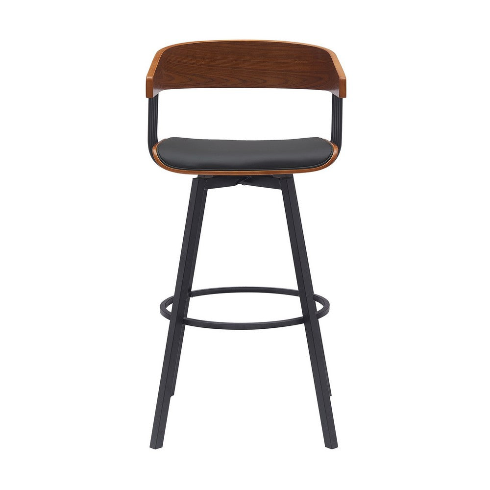 Vera 31 Inch Swivel Barstool Chair Curved Open Back Walnut Brown Black By Casagear Home BM304954