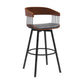 Vera 31 Inch Swivel Barstool Chair Curved Open Back Walnut Brown Gray By Casagear Home BM304956