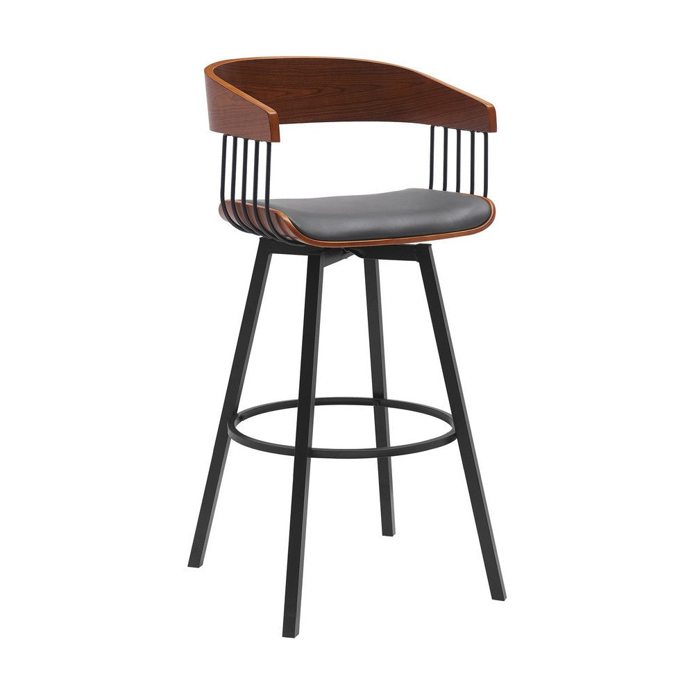 Vera 31 Inch Swivel Barstool Chair Curved Open Back Walnut Brown Gray By Casagear Home BM304956