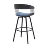 Vera 31 Inch Swivel Barstool Chair Curved Back Black Light Blue Fabric By Casagear Home BM304959