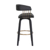 Maya 31 Inch Swivel Barstool Chair Black Faux Leather Bronze Metal Slats By Casagear Home BM304967