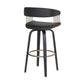 Maya 31 Inch Swivel Barstool Chair Black Faux Leather Bronze Metal Slats By Casagear Home BM304967