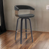 Maya 31 Inch Swivel Barstool Chair, Black Faux Leather, Bronze Metal Slats By Casagear Home