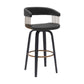 Maya 31 Inch Swivel Barstool Chair Black Faux Leather Bronze Metal Slats By Casagear Home BM304967