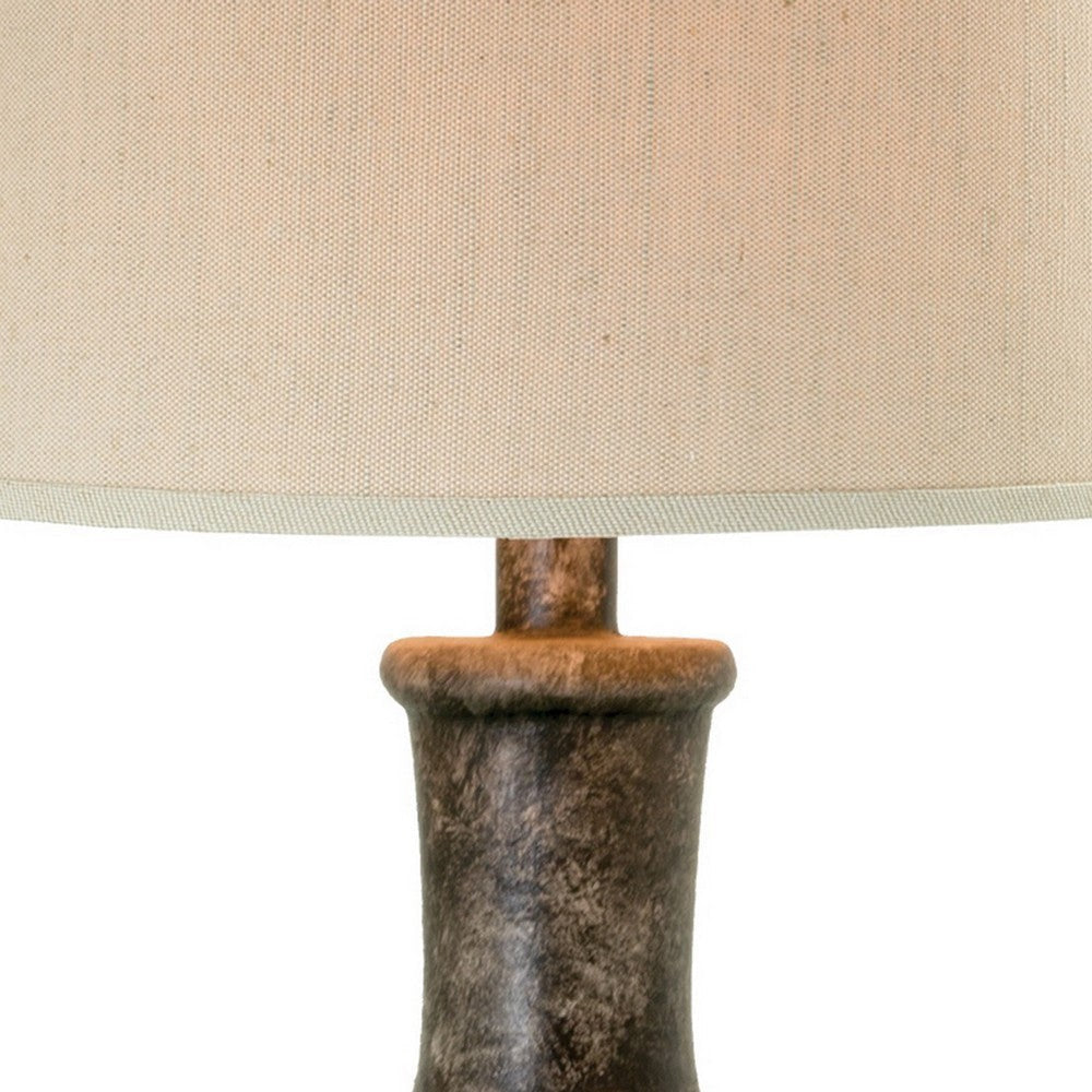 Aine 29 Inch Hydrocal Table Lamp Drum Shade Urn Shaped Base Slate Gray By Casagear Home BM305609