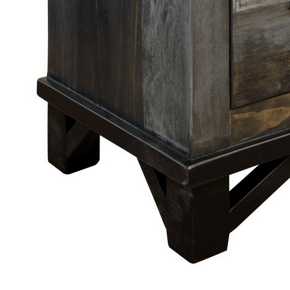 Peya 28 Inch Rustic Nightstand 2 Drawers Distress Gray Brown Pine Wood By Casagear Home BM305668