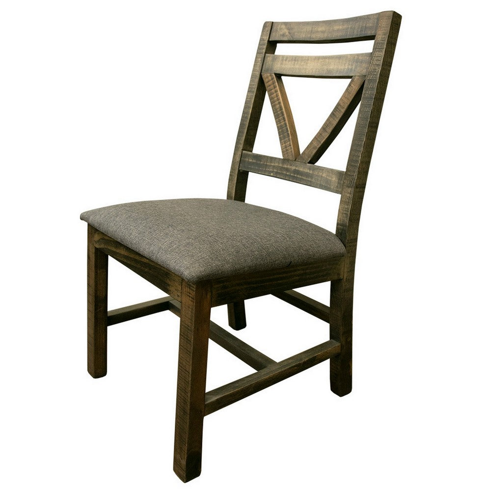 Peya 22 Inch Set of 2 Dining Chairs Padded Seat Gray Polyester Pine Wood By Casagear Home BM305681