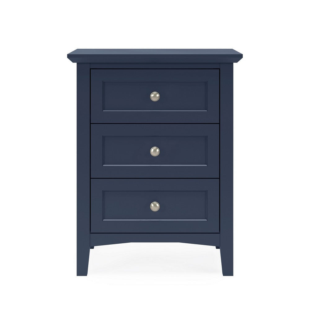 Fritz 30 Inch Nightstand 3 Drawers Nickel Round Handles Solid Wood Blue By Casagear Home BM305982