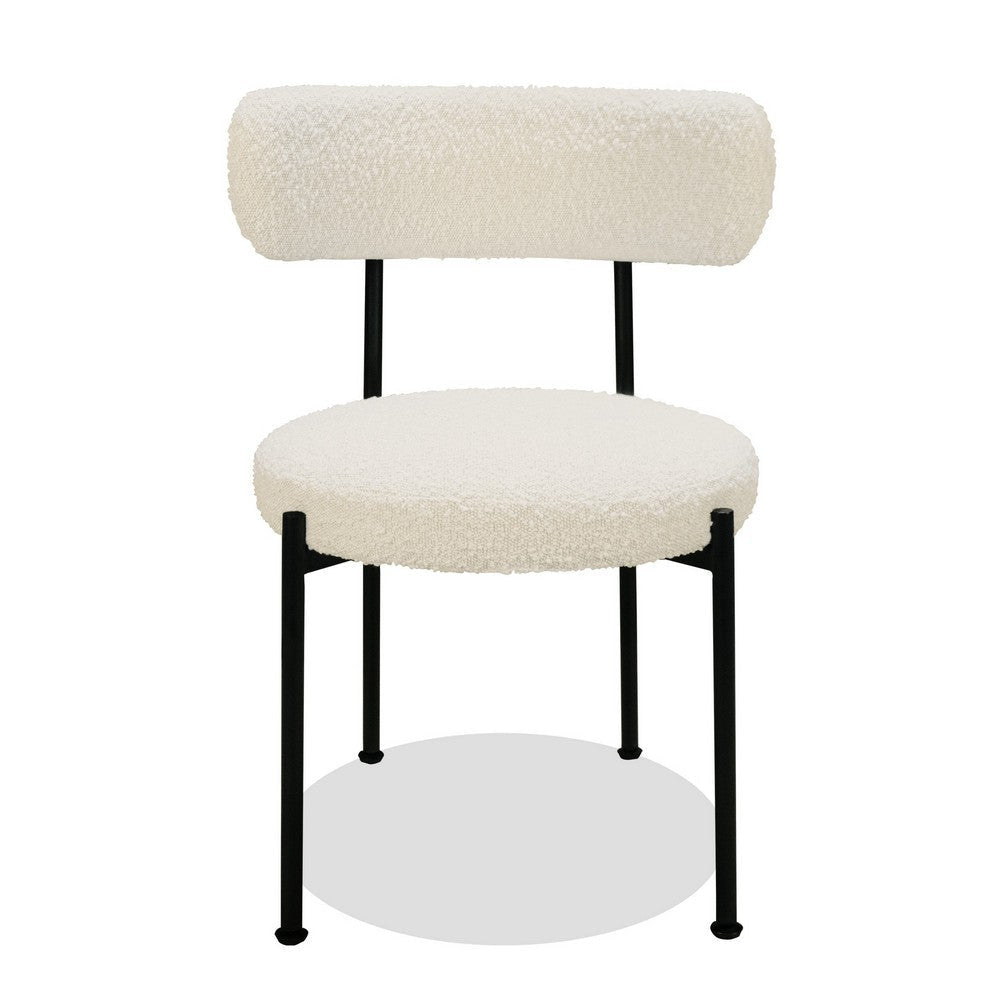 Aeon 22 Inch Set of 2 Dining Chairs Black Metal Frame Off White Boucle By Casagear Home BM306015