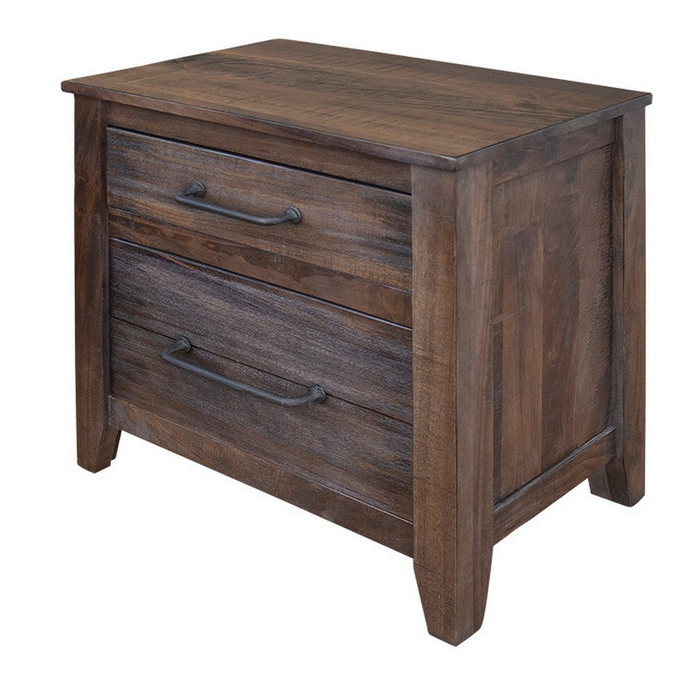 Elley 52 Inch Nightstand with 2 Drawers Parota Wood Rustic Brown and Gray By Casagear Home BM306162