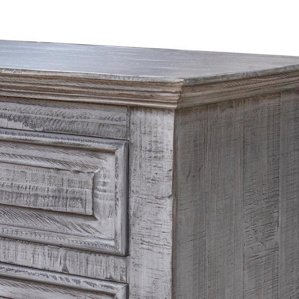 Siya 32 Inch Nightstand 3 Drawers Distressed Gray Pine Wood Molded Design By Casagear Home BM306499