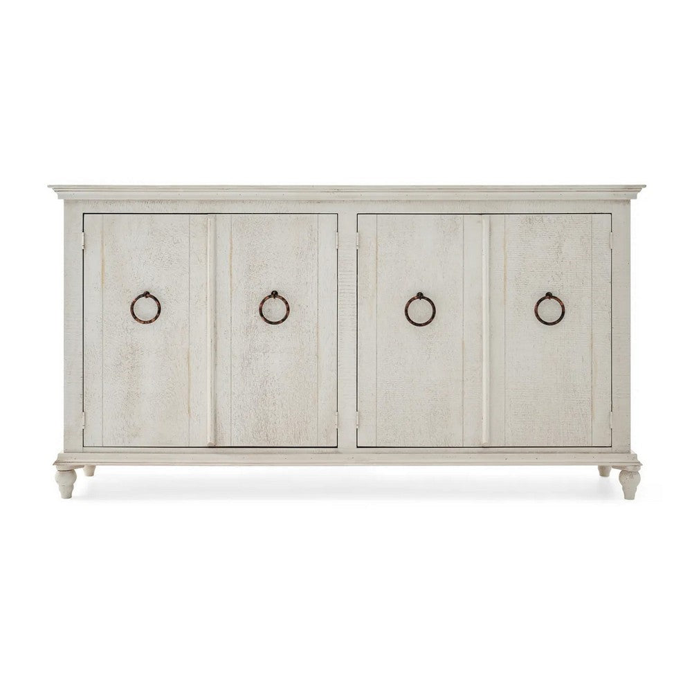 Cip 74 Inch 4 Door Console Table with Fixed Shelf Distressed Ivory Pine By Casagear Home BM306518