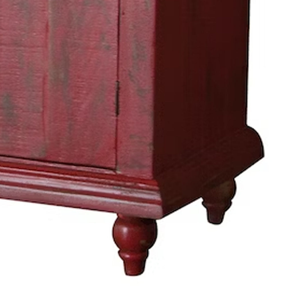 Cip 74 Inch 4 Door Console Table Fixed Shelf Distressed Red Pine Wood By Casagear Home BM306521