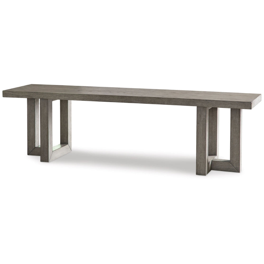 Gif 64 Inch Dining Bench Geometric Pedestal Legs Weathered Gray Finish By Casagear Home BM306616