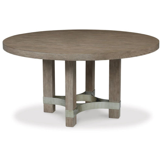 Afu 60 Inch Round Dining Table, Metal Stretchers, Wood Pedestal Base, Brown By Casagear Home