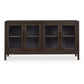 60 Inch Sideboard Display Server 2 Glass Double Door Cabinets Dark Brown By Casagear Home BM306627