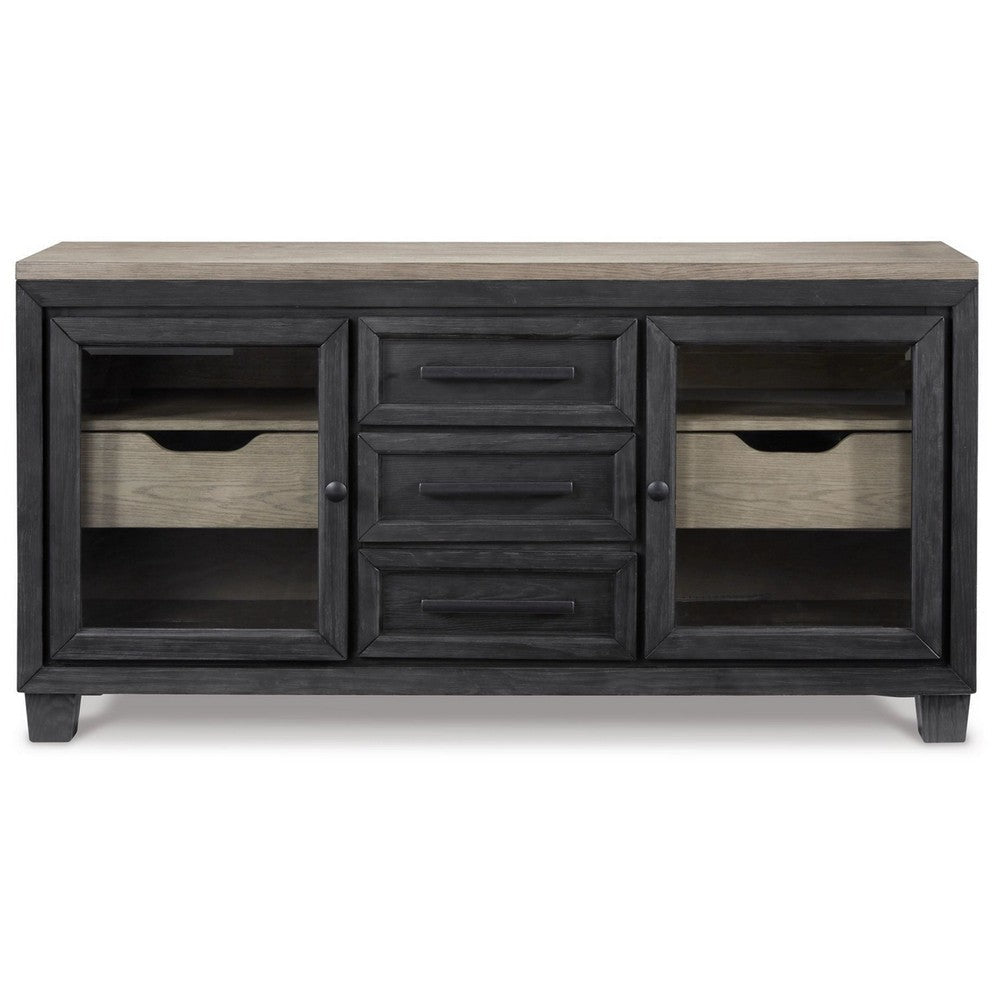 64 Inch Sideboard Buffet Server 2 Cabinets Drawers Gray Brown Black By Casagear Home BM306629