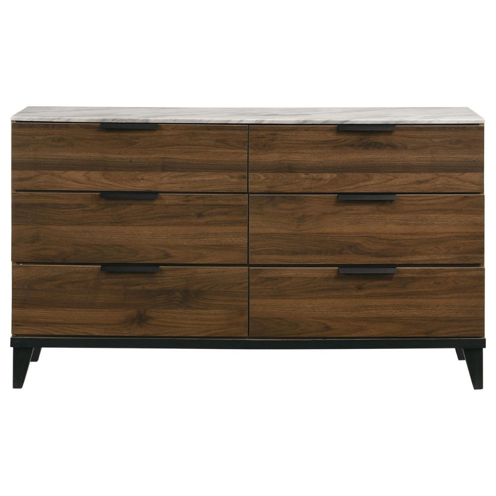 Urf 62 Inch Dresser 6 Drawers Faux White Marble Top Dark Brown Wood By Casagear Home BM306641