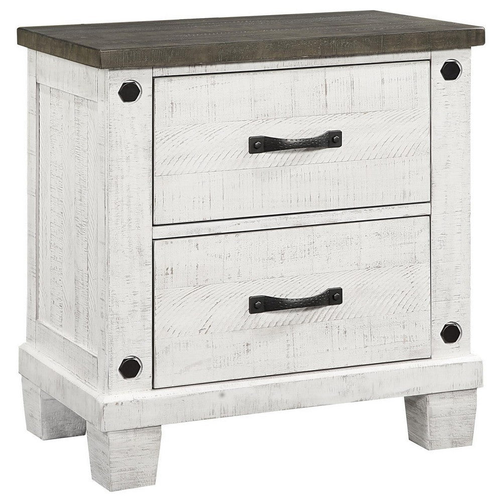 Lili 28 Inch Nightstand 2 Drawers USB and Type C Ports White Pine Wood By Casagear Home BM306666