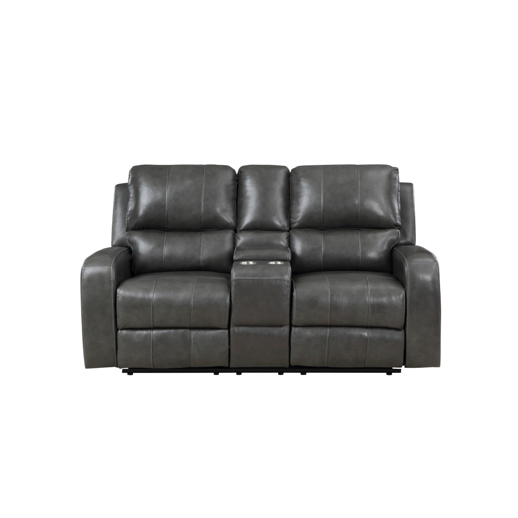 Elle 72 Inch Manual Recliner Loveseat Console Leather Upholstery Gray By Casagear Home BM306695