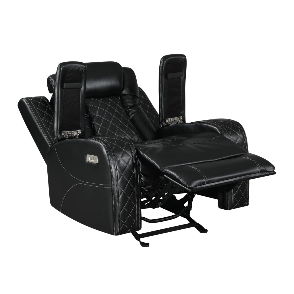 Nova 39 Inch Powered Recliner Vegan Leather Upholstery Bold Jet Black By Casagear Home BM306735