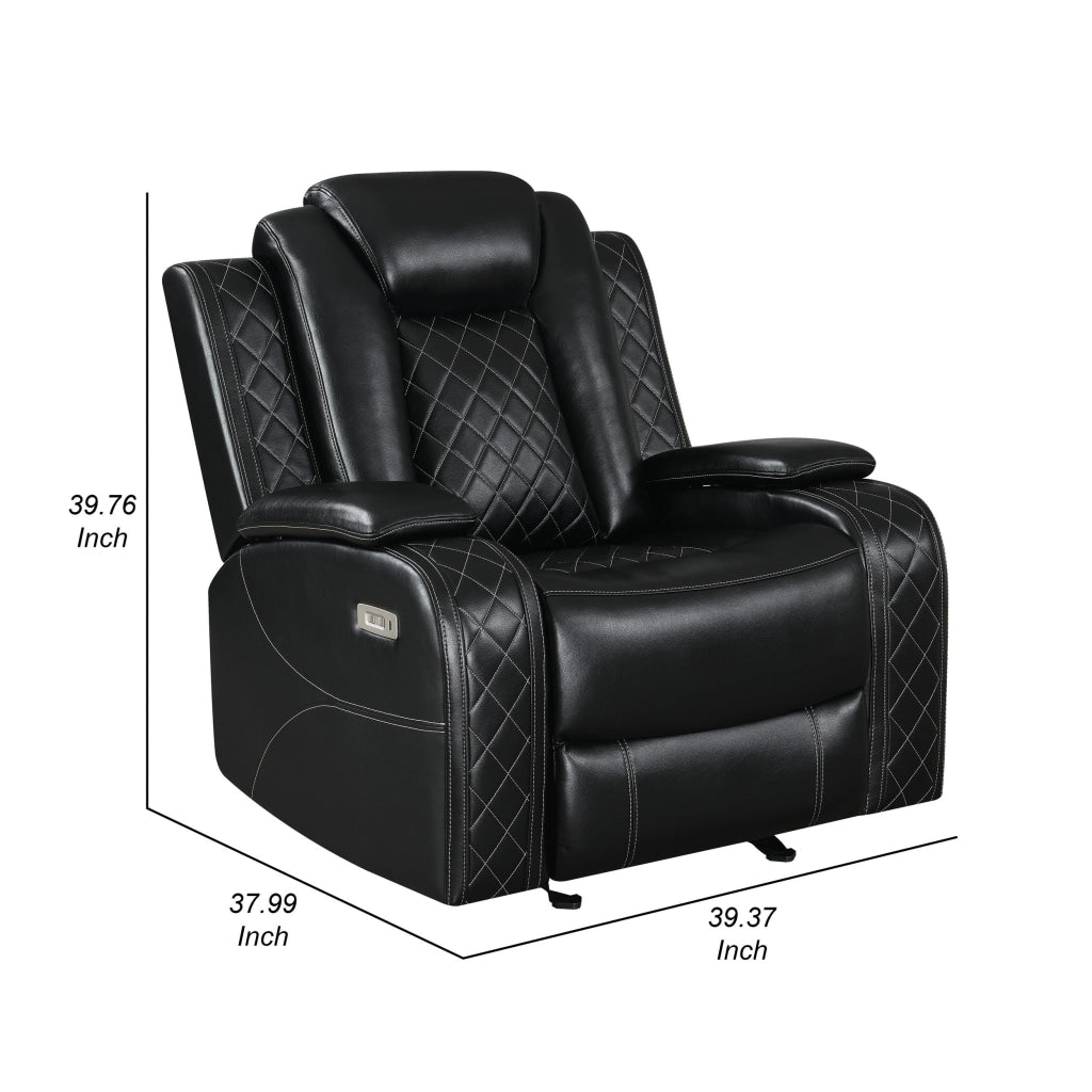 Nova 39 Inch Powered Recliner Vegan Leather Upholstery Bold Jet Black By Casagear Home BM306735