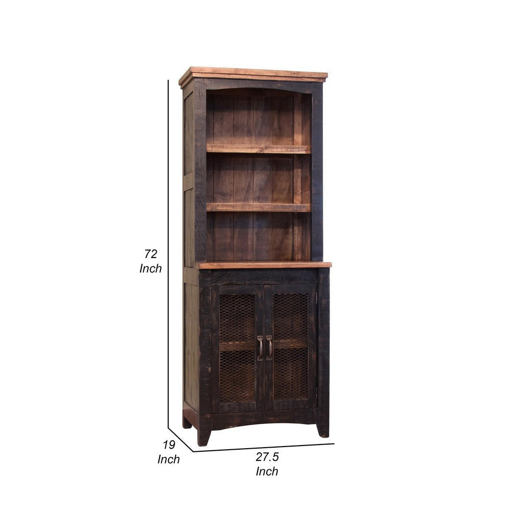 Ata 72 Inch Classic Pier with 3 Shelves and 2 Doors Solid Pine Wood Brown By Casagear Home BM306808