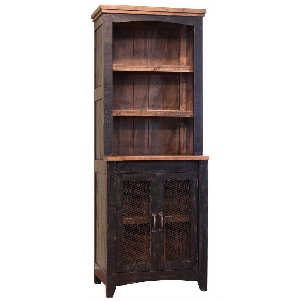 Ata 72 Inch Classic Pier with 3 Shelves and 2 Doors, Solid Pine Wood, Brown By Casagear Home