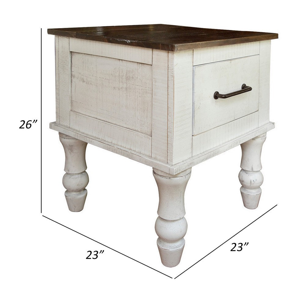 Ria 26 Inch Side End Table Single Drawer Solid Mango Wood Turned Legs By Casagear Home BM306841