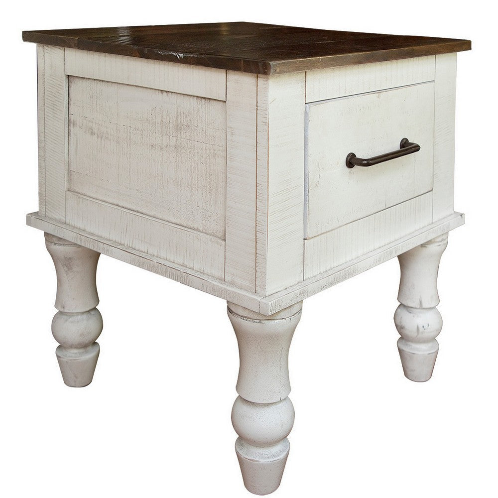 Ria 26 Inch Side End Table, Single Drawer, Solid Mango Wood, Turned Legs By Casagear Home